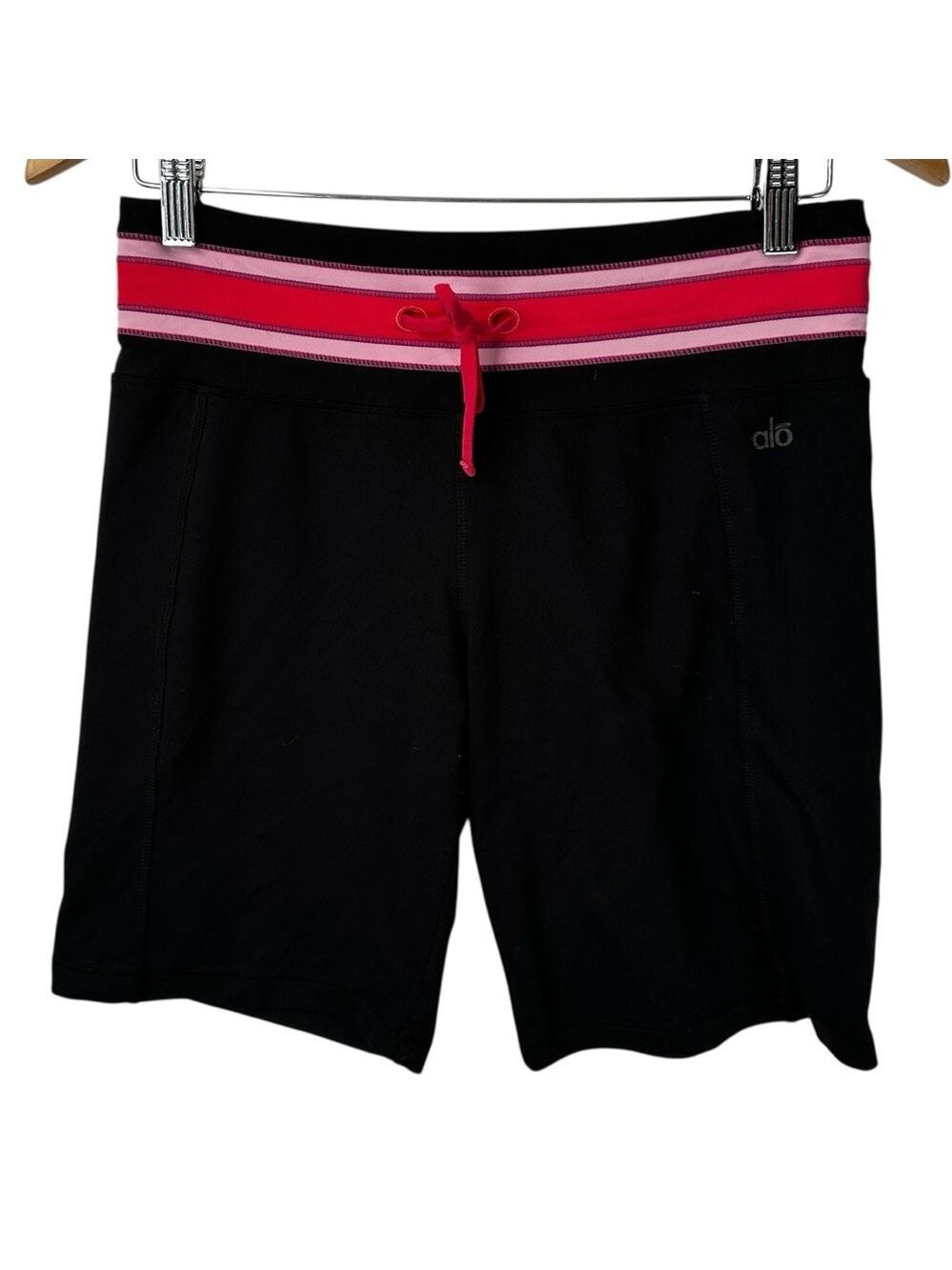 ALO Yoga Sweatpant Shorts Black Pink Stripe Women’s Lounge Core Gym Size Med